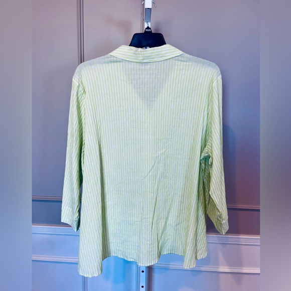 Ali Miles NWT 2X Button Down Blouse Lime Green White Seersucker Pocket A Line - Picture 6 of 7